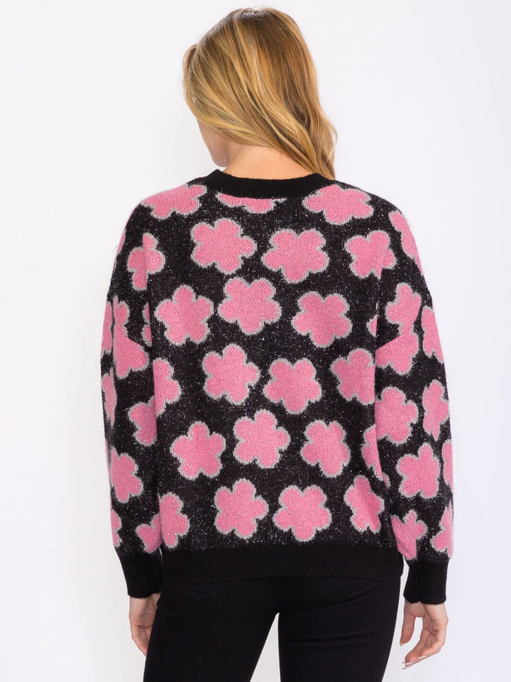WOMEN'S LONG SLEEVES BUTTON CLOSURE FLOWERS DETAILED SHERPA SWEATER (Copy)