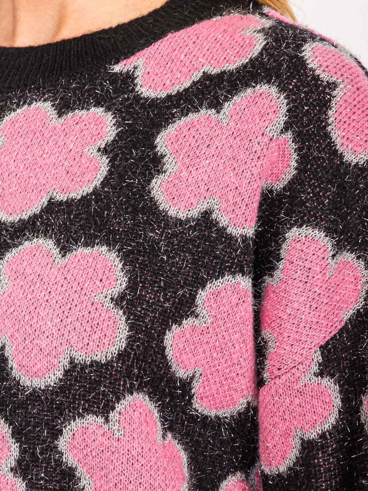 WOMEN'S LONG SLEEVES BUTTON CLOSURE FLOWERS DETAILED SHERPA SWEATER (Copy)