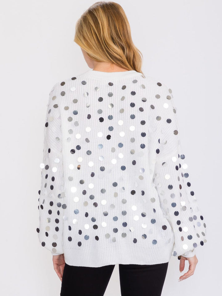 WOMEN'S LONG SLEEVES PULLOVER KNIT SEQUINS SWEATER