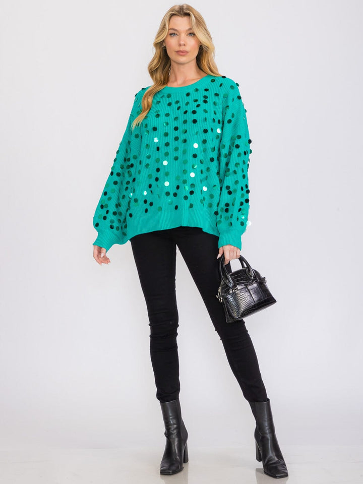 WOMEN'S LONG SLEEVES PULLOVER KNIT SEQUINS SWEATER