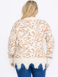 PLUS SIZE LONG SLEEVES V-NECK PULLOVER COLORBLOCK ANIMAL PRINT SWEATER