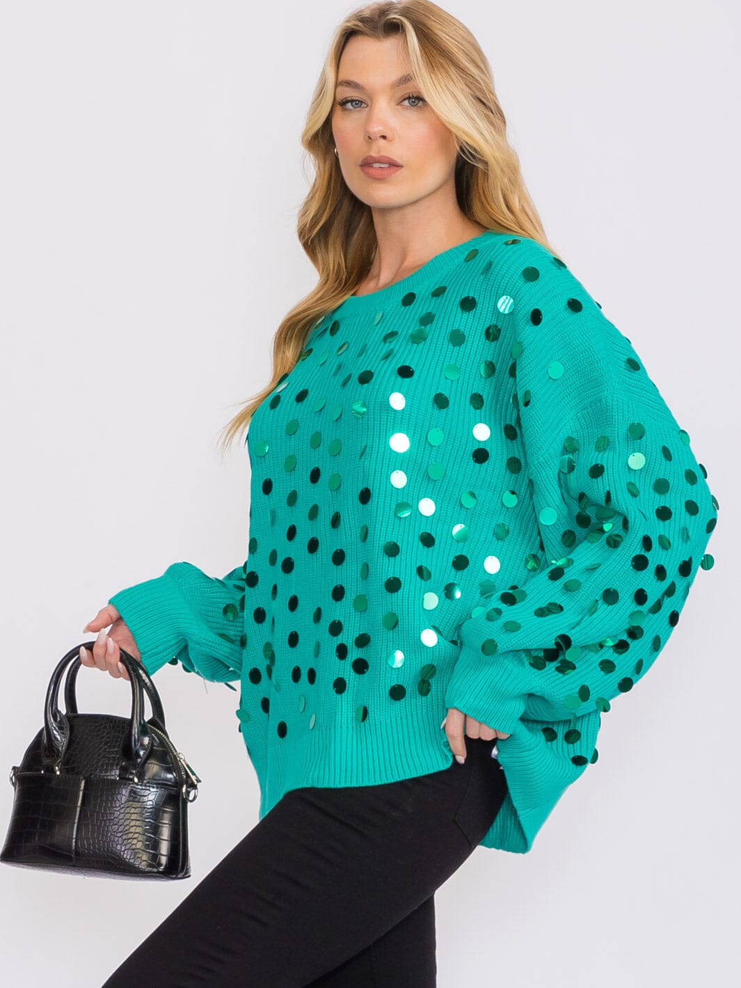 WOMEN'S LONG SLEEVES PULLOVER KNIT SEQUINS SWEATER