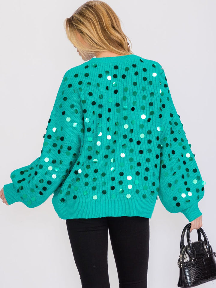 WOMEN'S LONG SLEEVES PULLOVER KNIT SEQUINS SWEATER