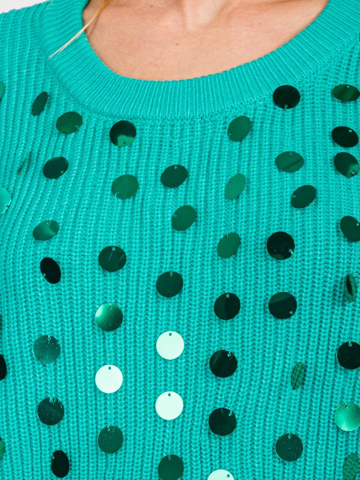 WOMEN'S LONG SLEEVES PULLOVER KNIT SEQUINS SWEATER