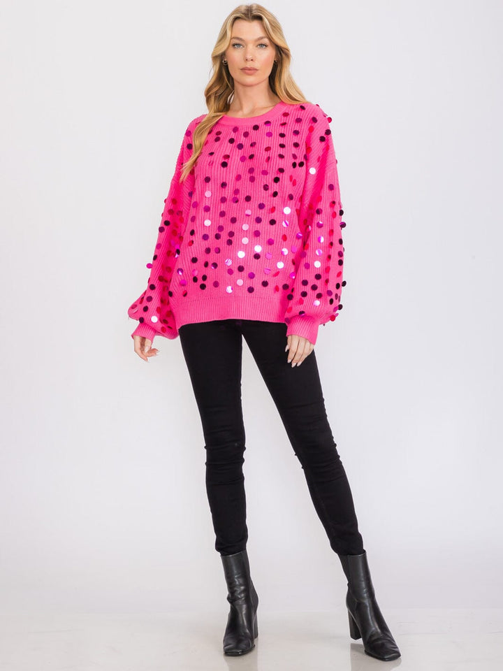 WOMEN'S LONG SLEEVES PULLOVER KNIT SEQUINS SWEATER
