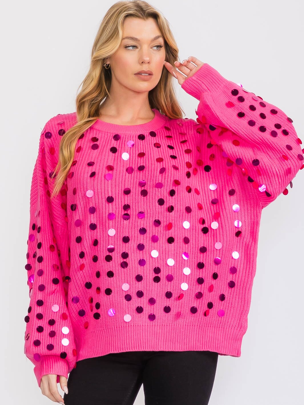 WOMEN'S LONG SLEEVES PULLOVER KNIT SEQUINS SWEATER
