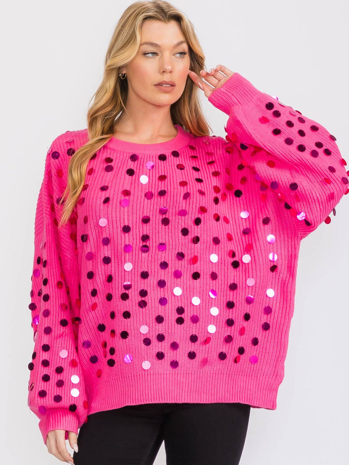 WOMEN'S LONG SLEEVES PULLOVER KNIT SEQUINS SWEATER