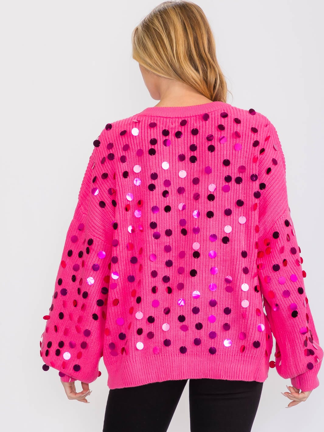 WOMEN'S LONG SLEEVES PULLOVER KNIT SEQUINS SWEATER