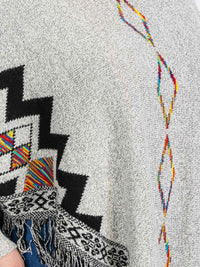 PLUS SIZE LONG SLEEVES PULLOVER COLORBLOCK PRINTED PONCHO