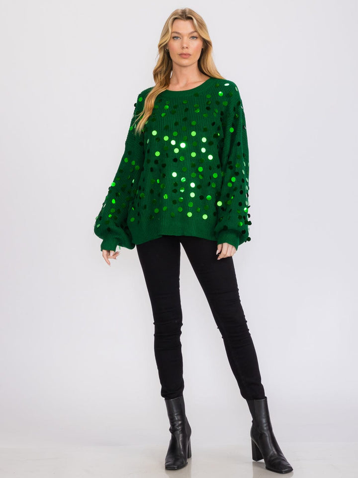 WOMEN'S LONG SLEEVES PULLOVER KNIT SEQUINS SWEATER
