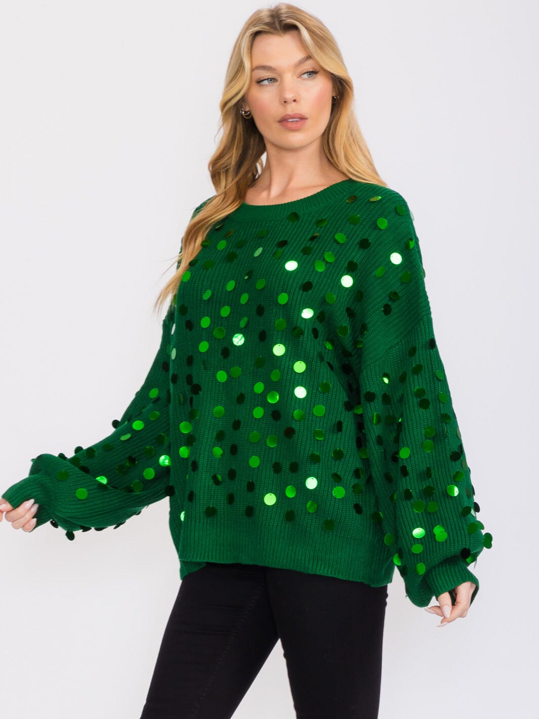 WOMEN'S LONG SLEEVES PULLOVER KNIT SEQUINS SWEATER
