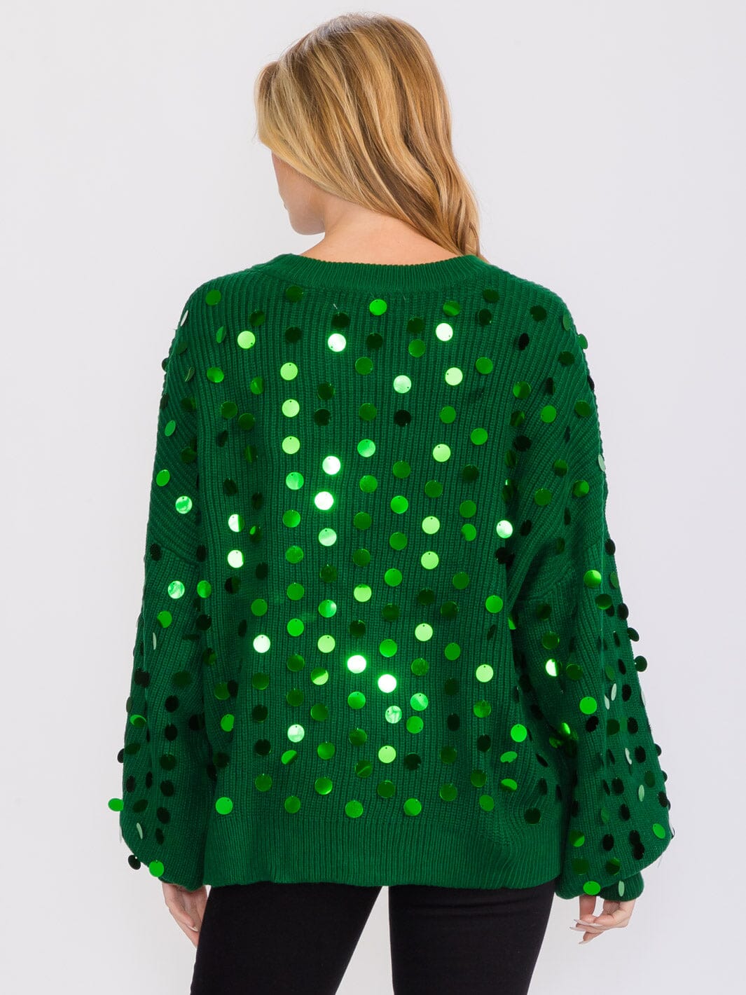 WOMEN'S LONG SLEEVES PULLOVER KNIT SEQUINS SWEATER