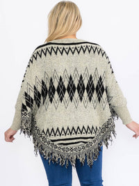 PLUS SIZE LONG SLEEVES PULLOVER COLORBLOCK PRINTED PONCHO