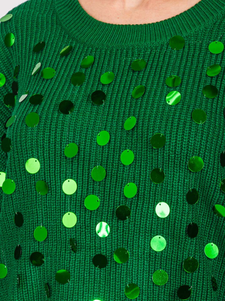 WOMEN'S LONG SLEEVES PULLOVER KNIT SEQUINS SWEATER