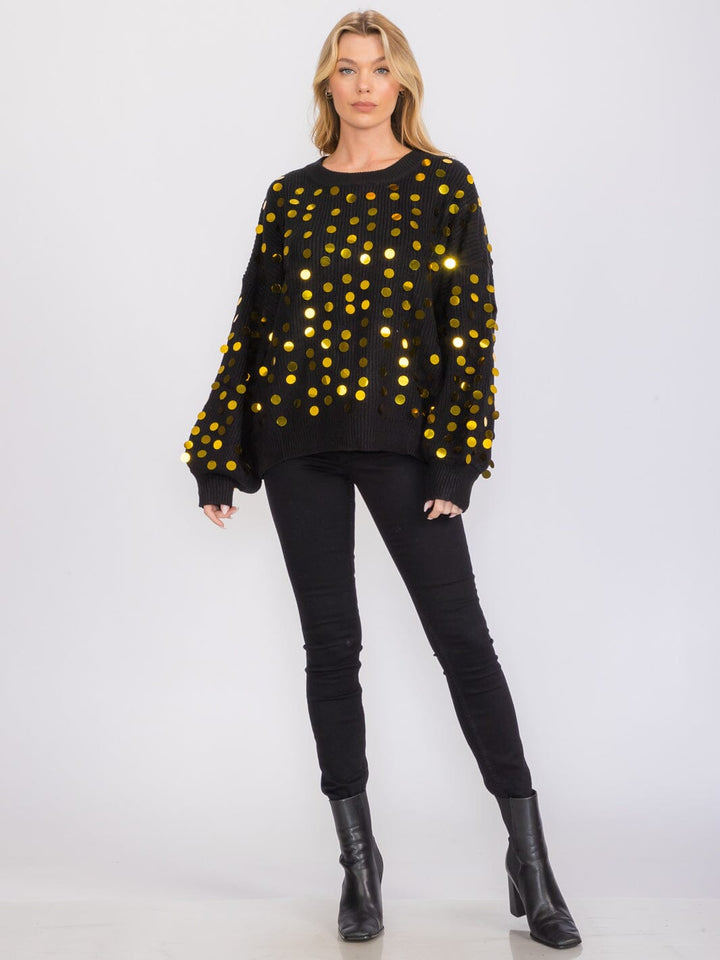 WOMEN'S LONG SLEEVES PULLOVER KNIT SEQUINS SWEATER