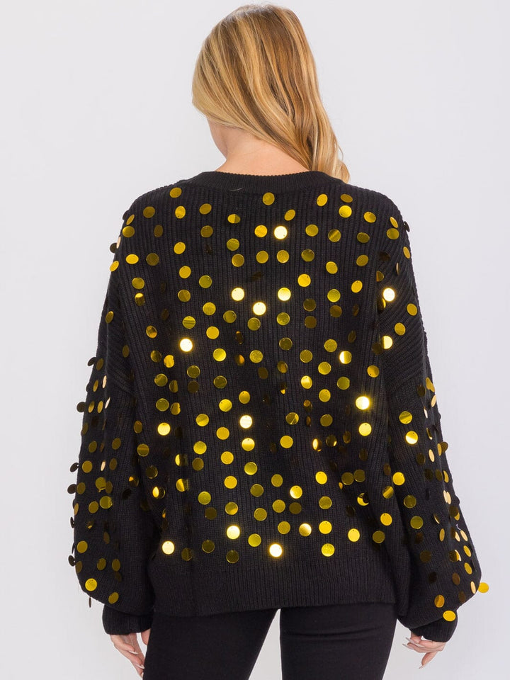 WOMEN'S LONG SLEEVES PULLOVER KNIT SEQUINS SWEATER