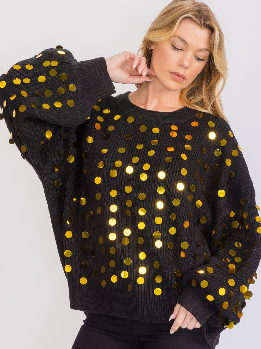 WOMEN'S LONG SLEEVES PULLOVER KNIT SEQUINS SWEATER