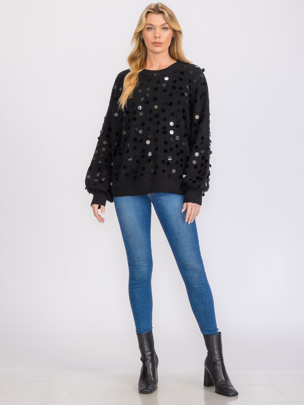 WOMEN'S LONG SLEEVES PULLOVER KNIT SEQUINS SWEATER