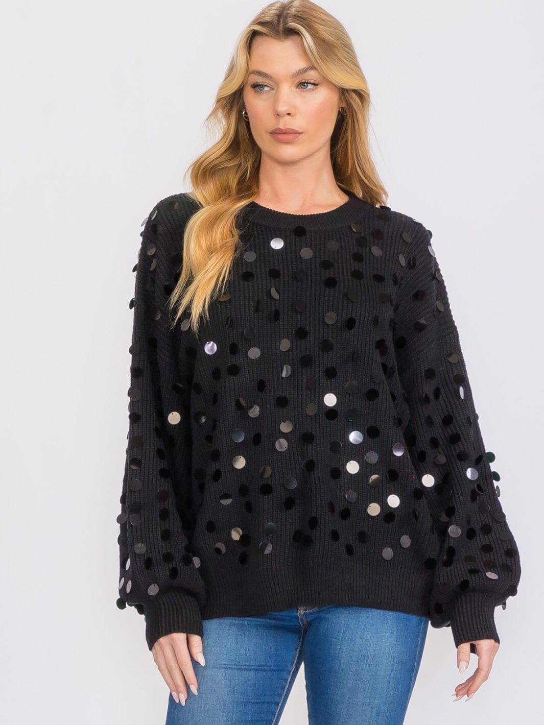 WOMEN'S LONG SLEEVES PULLOVER KNIT SEQUINS SWEATER