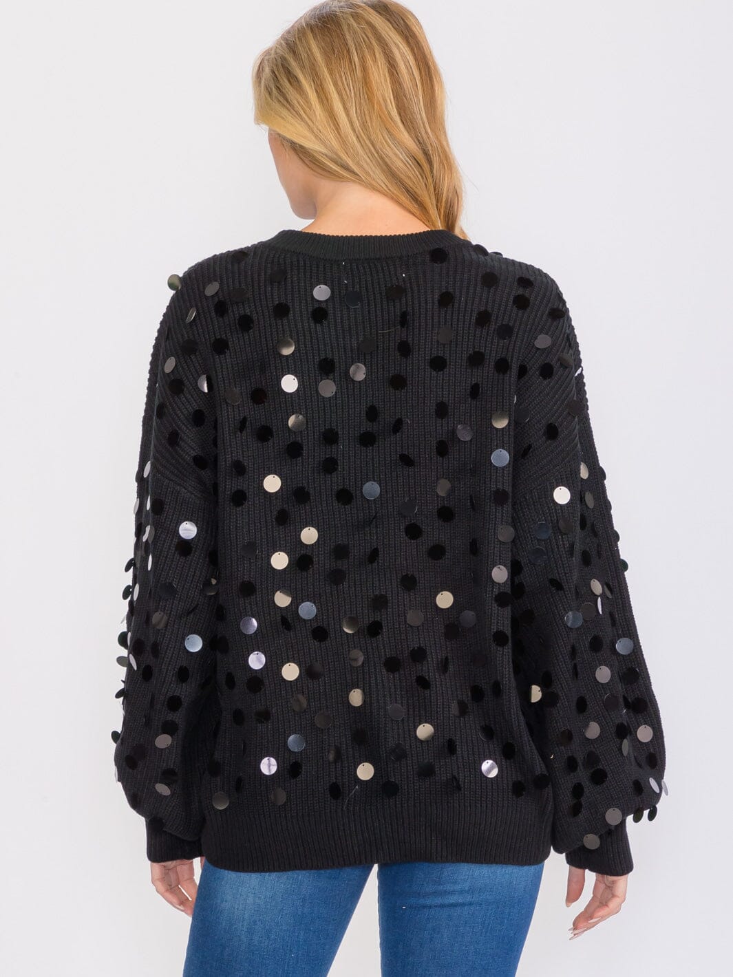 WOMEN'S LONG SLEEVES PULLOVER KNIT SEQUINS SWEATER