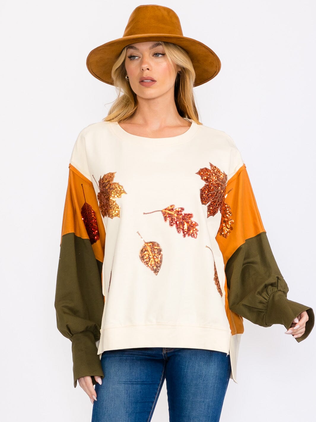 WOMEN'S LONG SLEEVES COLORBLOCK PULLOVER HIGH-LOW SWEATER