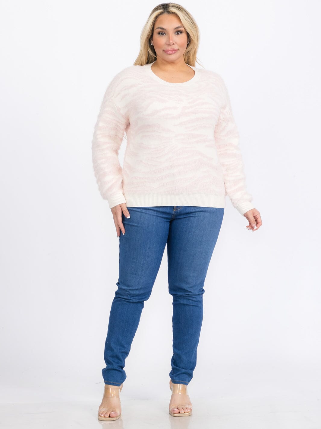 PLUS SIZE LONG SLEEVES PULLOVER COLORBLOCK ZEBRA PRINT SWEATER