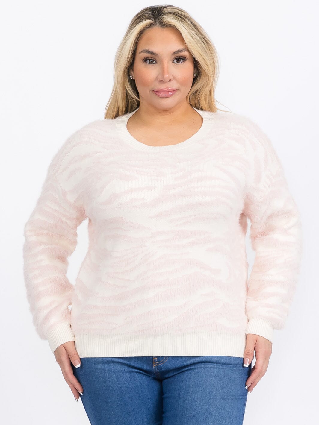 PLUS SIZE LONG SLEEVES PULLOVER COLORBLOCK ZEBRA PRINT SWEATER