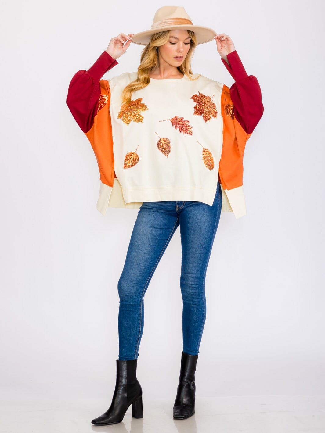 WOMEN'S LONG SLEEVES COLORBLOCK PULLOVER HIGH-LOW SWEATER