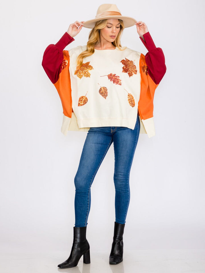 WOMEN'S LONG SLEEVES COLORBLOCK PULLOVER HIGH-LOW SWEATER