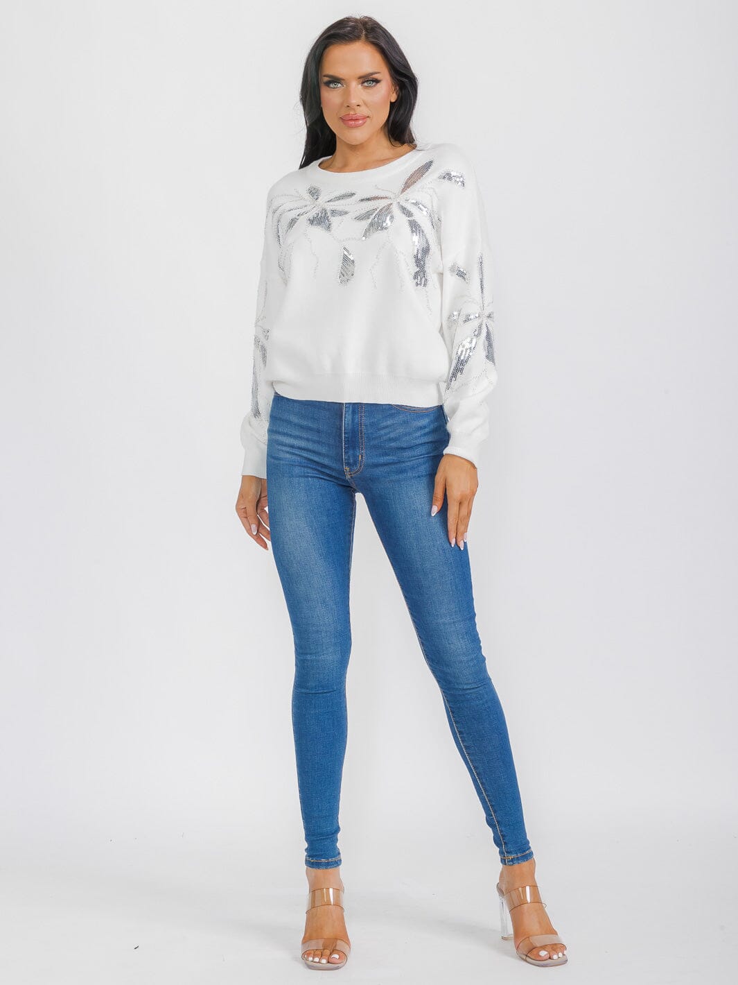 WOMEN'S LONG SLEEVE SEQUINS DETAILED PULLOVER SWEATER