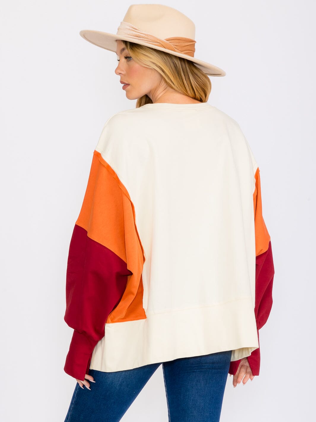 WOMEN'S LONG SLEEVES COLORBLOCK PULLOVER HIGH-LOW SWEATER