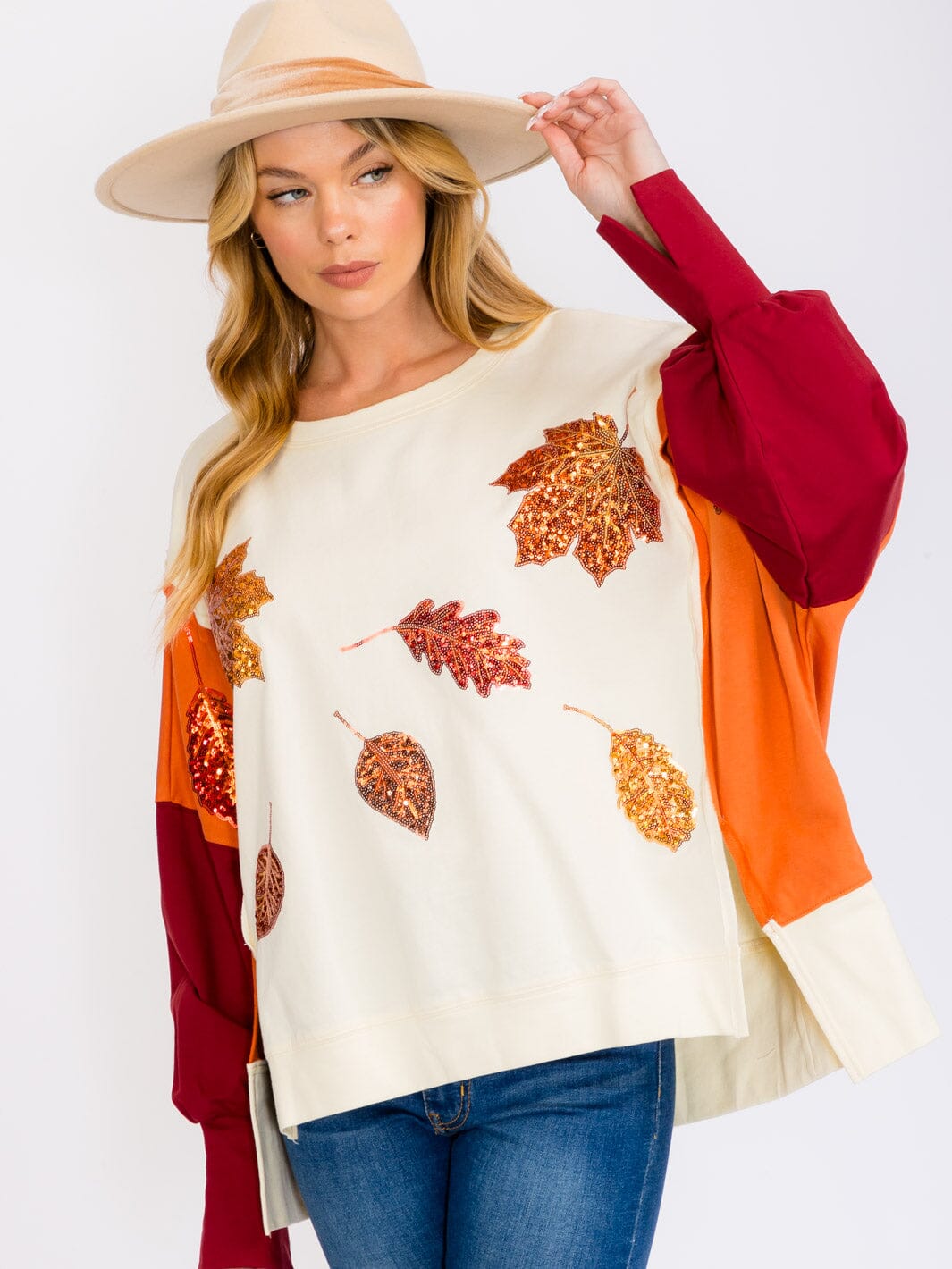 WOMEN'S LONG SLEEVES COLORBLOCK PULLOVER HIGH-LOW SWEATER