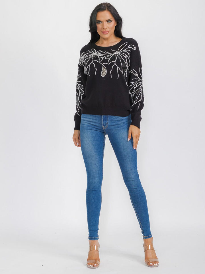 WOMEN'S LONG SLEEVE SEQUINS DETAILED PULLOVER SWEATER