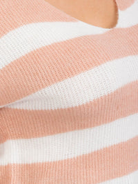 PLUS SIZE LONG SLEEVES PULLOVER V-NECK COLORBLOCK STRIPES SWEATER