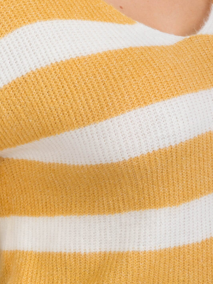 PLUS SIZE LONG SLEEVES PULLOVER V-NECK COLORBLOCK STRIPES SWEATER