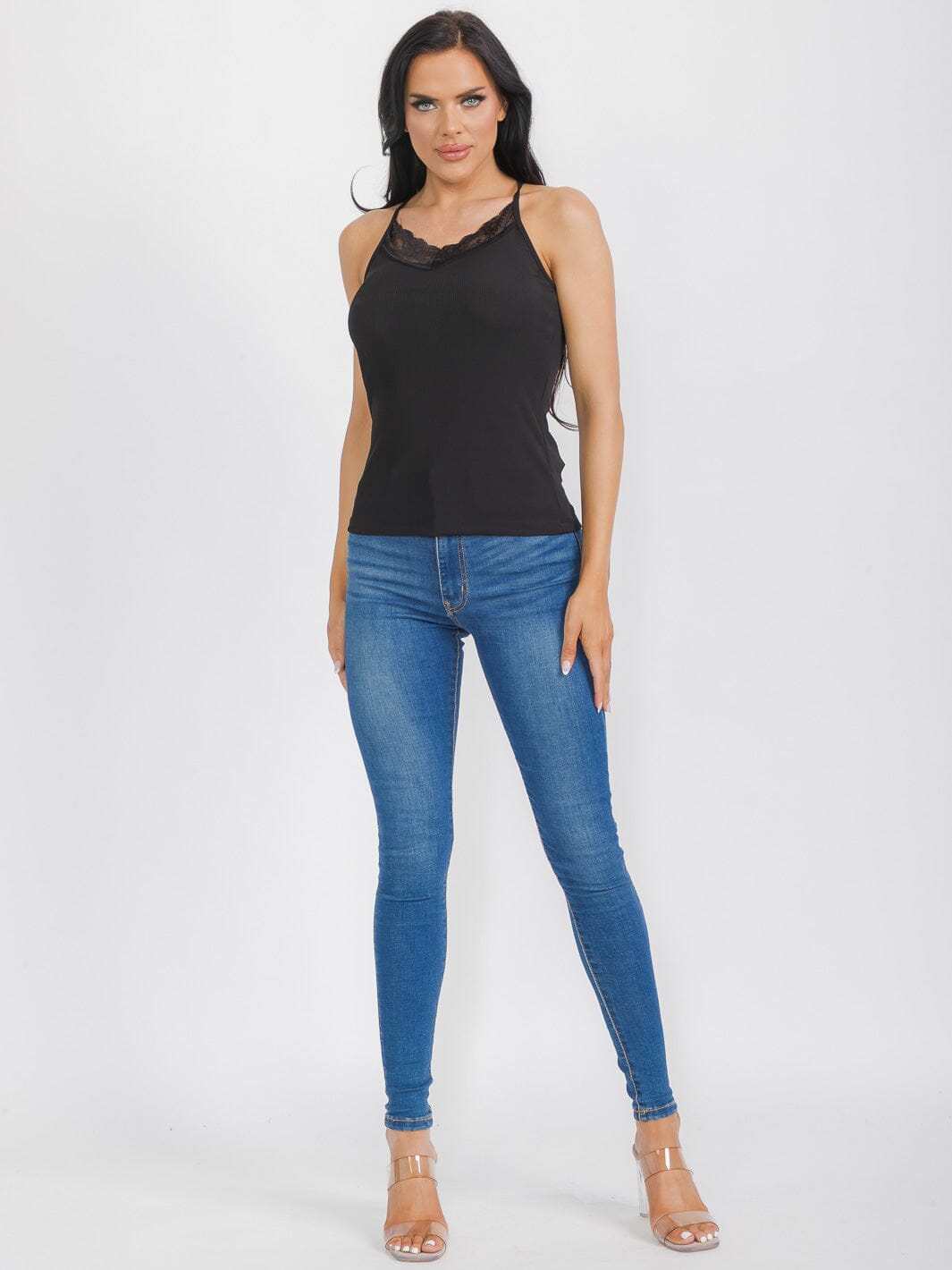 WOMEN'S SLEEVELESS LACE V-NECK TANK TOP