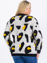 PLUS SIZE LONG SLEEVES PULLOVER COLORBLOCK ANIMAL PRINT SWEATER