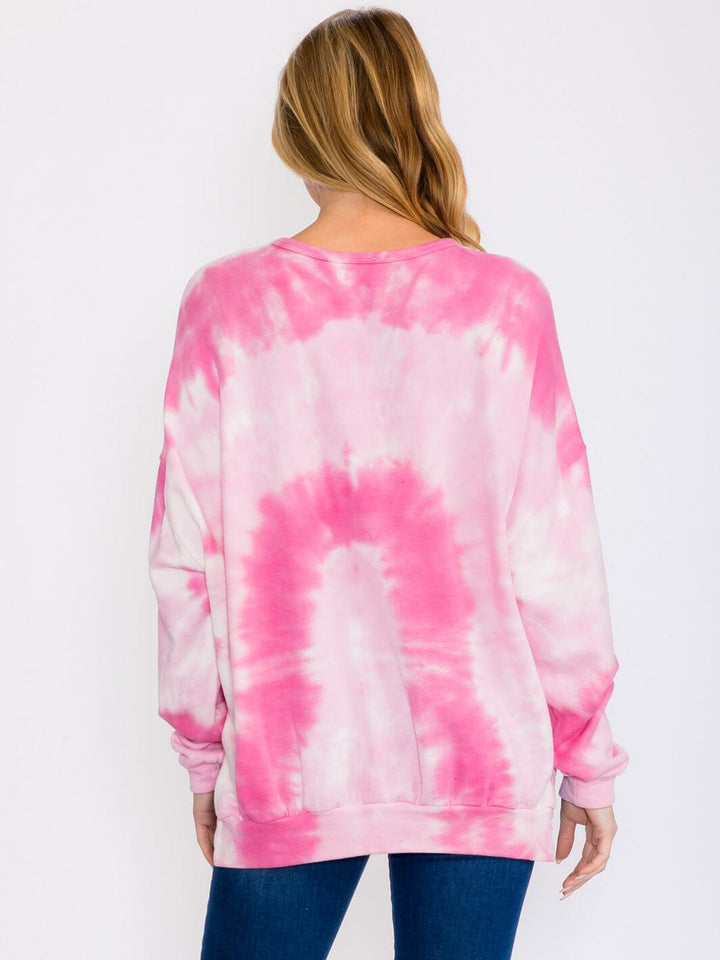 WOMEN'S LONG SLEEVES TIE DYE COLORBLOCK PULLOVER SWEATER