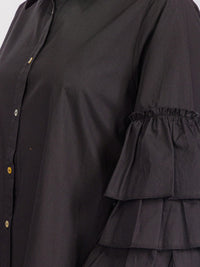 WOMEN'S LONG TIERED SLEEVES BUTTON UP HIGH-LOW BLOUSE