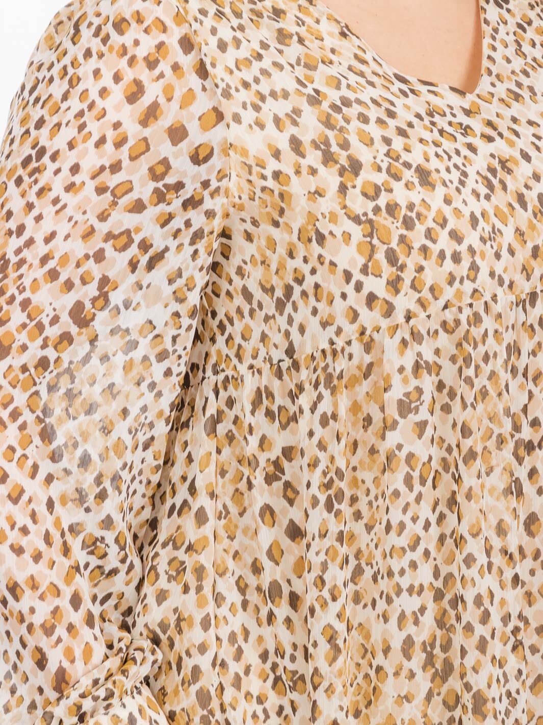PLUS SIZE LONG SLEEVES V-NECK TUNIC ANIMAL PRINT TUNIC MINI DRESS