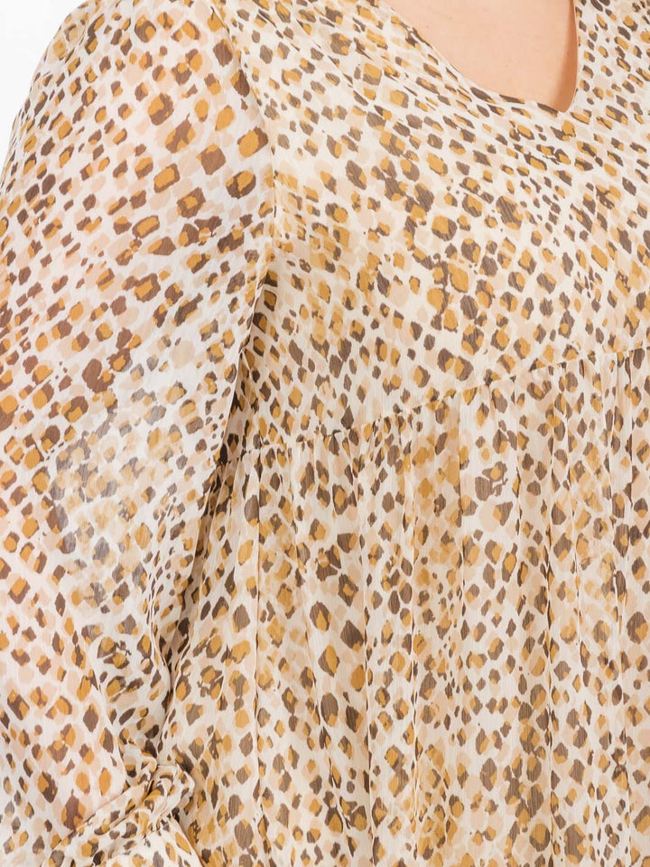 PLUS SIZE LONG SLEEVES V-NECK TUNIC ANIMAL PRINT TUNIC MINI DRESS