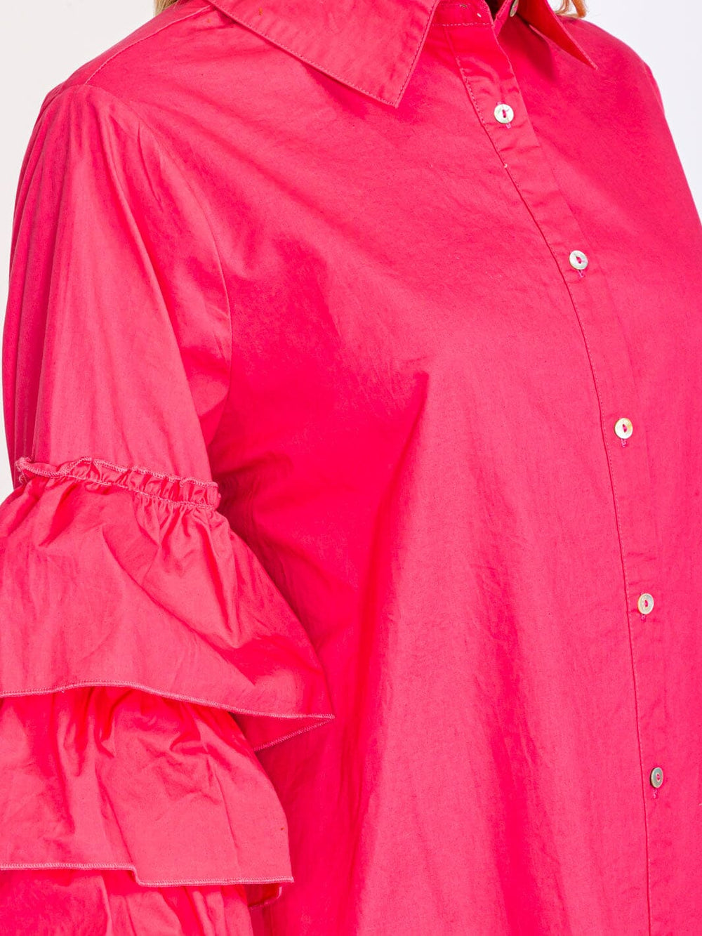 WOMEN'S LONG TIERED SLEEVES BUTTON UP HIGH-LOW BLOUSE