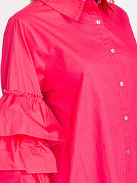 WOMEN'S LONG TIERED SLEEVES BUTTON UP HIGH-LOW BLOUSE