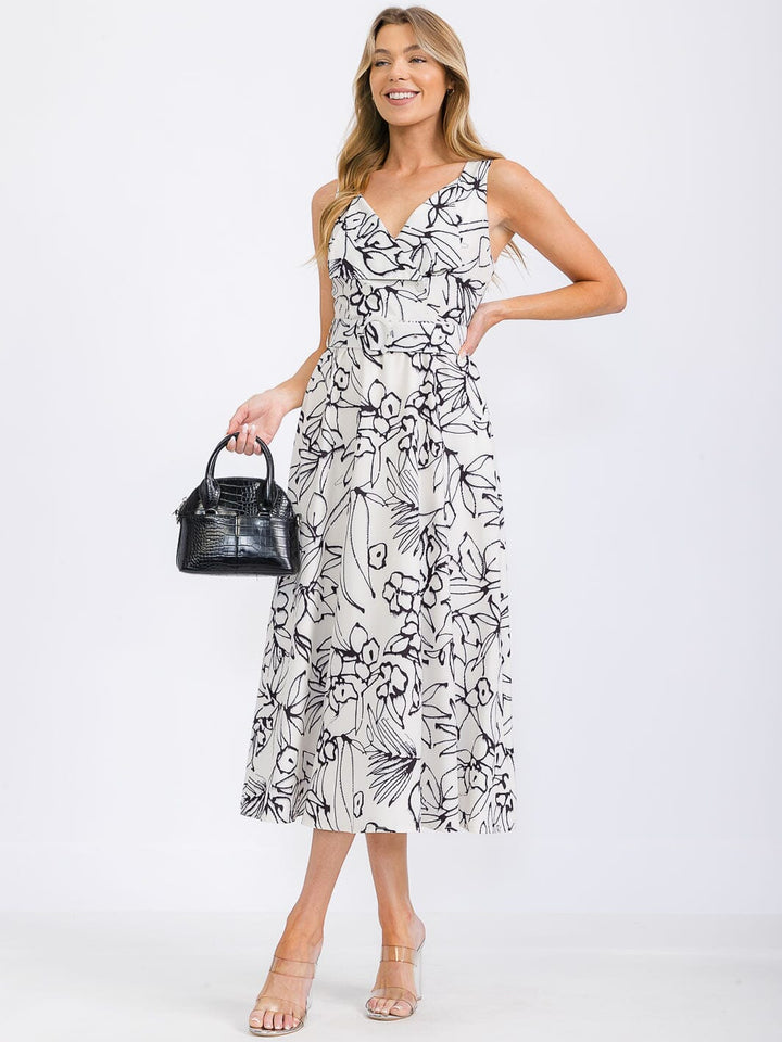 WOMEN'S SLEEVELESS V-NECK FRONT POCKETS FLORAL MAXI DRESS