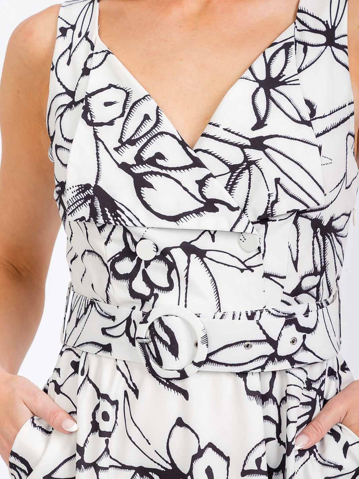 WOMEN'S SLEEVELESS V-NECK FRONT POCKETS FLORAL MAXI DRESS