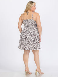 PLUS SIZE SLEEVELESS SMOCK ANIMAL PRINT MINI DRESS