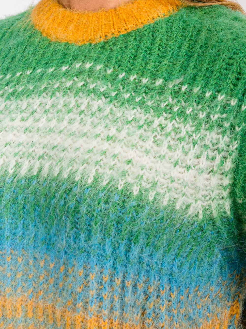 WOMEN'S LONG SLEEVES COLORBLOCK FUZZY PULLOVER SWEATER