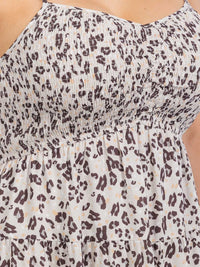 PLUS SIZE SLEEVELESS SMOCK ANIMAL PRINT MINI DRESS