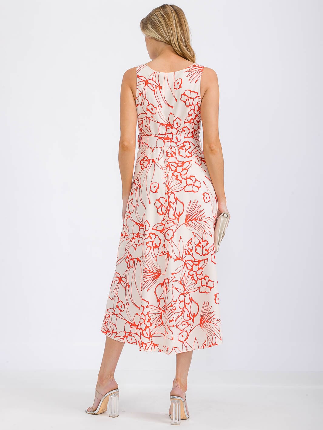 WOMEN'S SLEEVELESS V-NECK FRONT POCKETS FLORAL MAXI DRESS