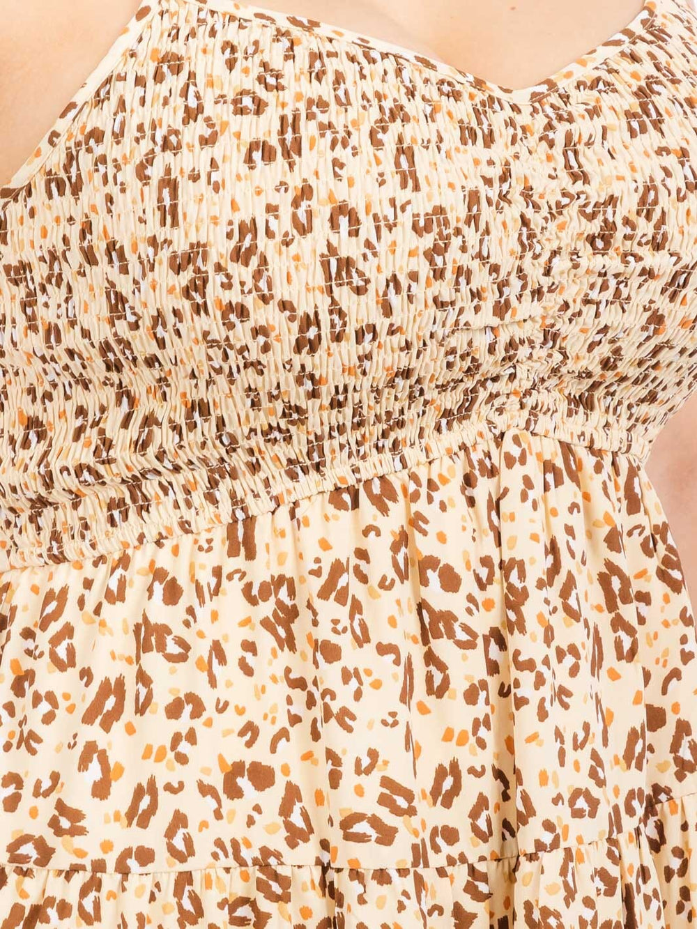 PLUS SIZE SLEEVELESS SMOCK ANIMAL PRINT MINI DRESS